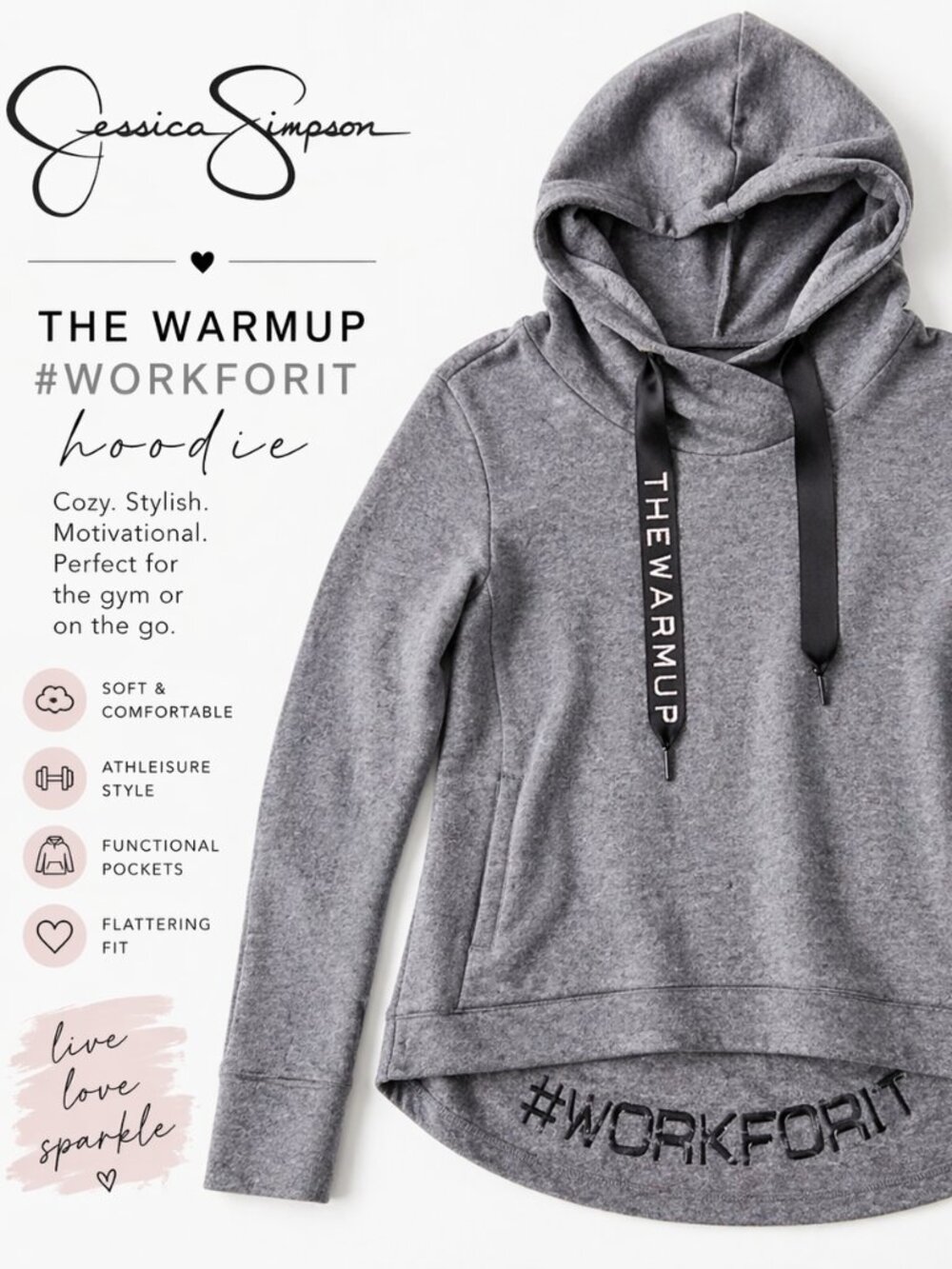 ✨ Jessica Simpson “The Warmup” Grey Hoodie – #WORKFORIT ✨ size- M